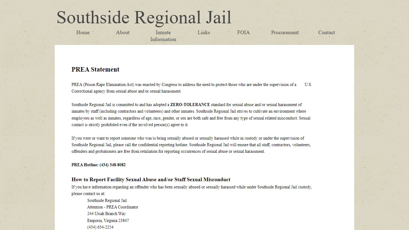 PREA - Southside Regional Jail