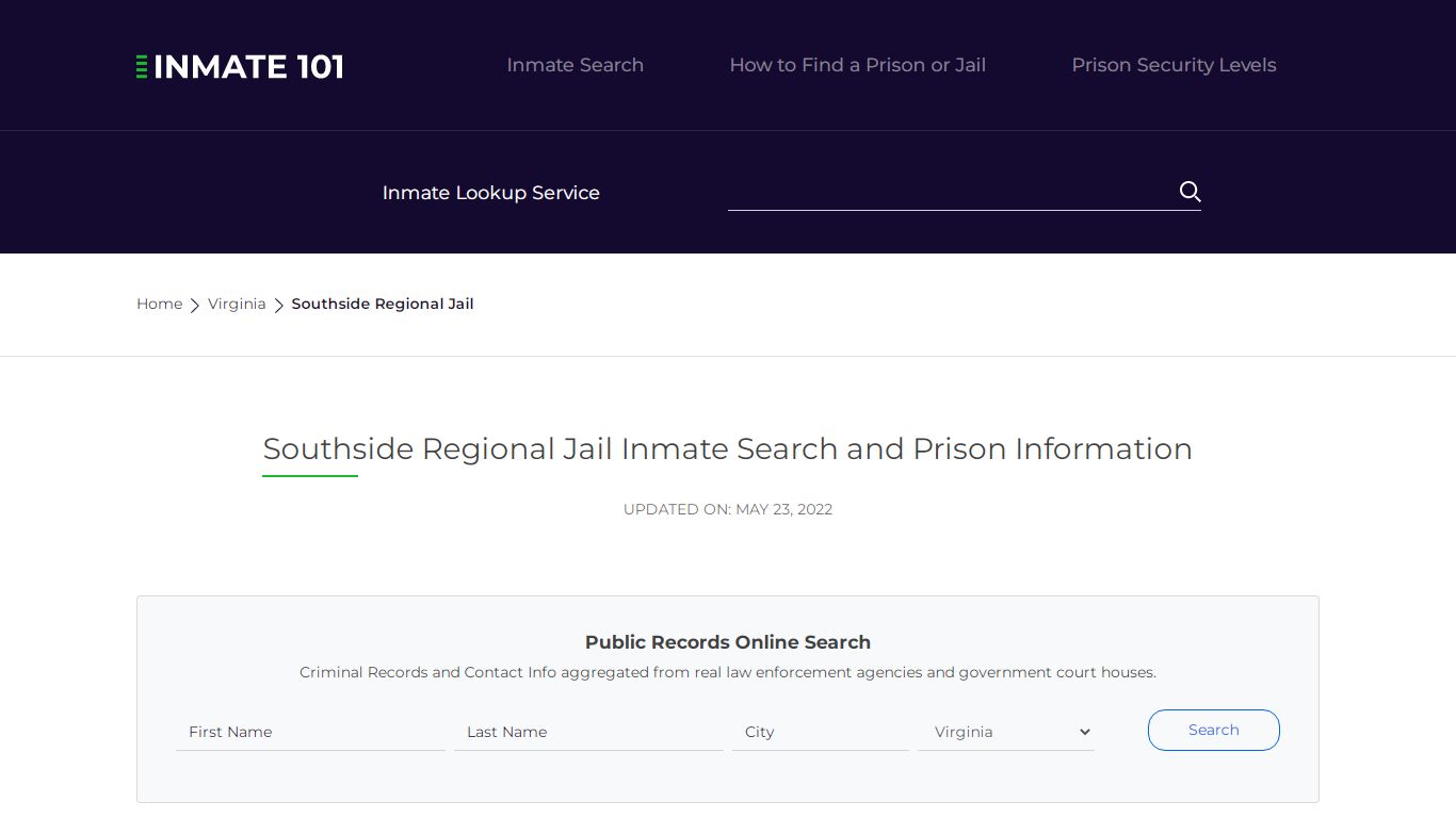 Southside Regional Jail Inmate Search, Visitation, Phone ...