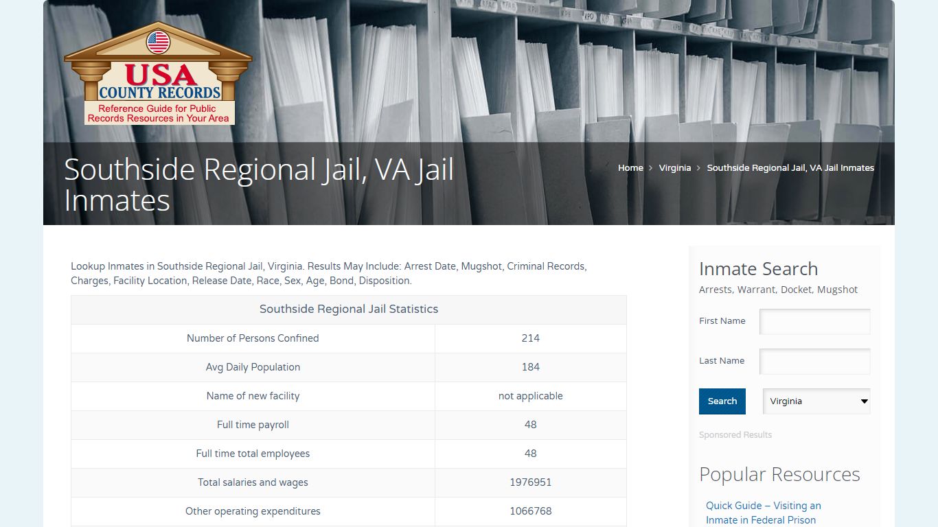 Southside Regional Jail, VA Jail Inmates | Name Search