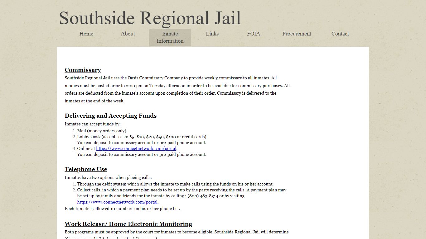 Inmate Policies - Southside Regional Jail Authority